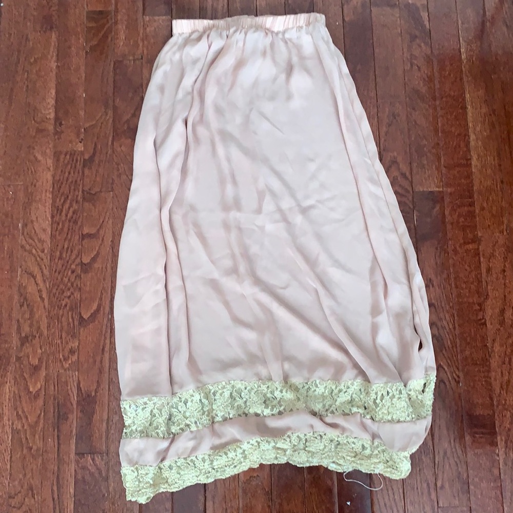 Forever 21 Sheer Nude Maxi Skirt with Lace Trim